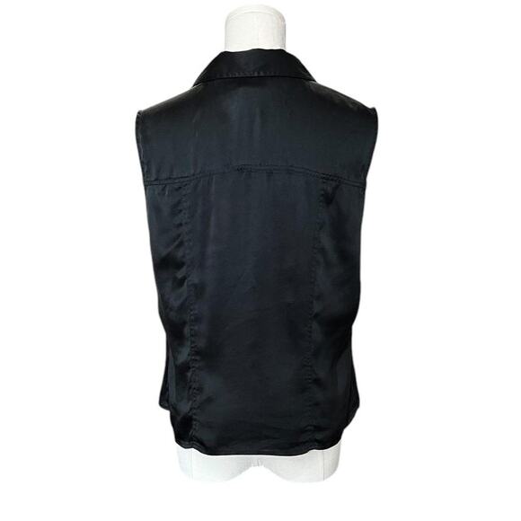 VTG 90s Sophisticates Washed Black Silk Button Up Sleeveless Collared Vest Top L - Picture 7 of 8